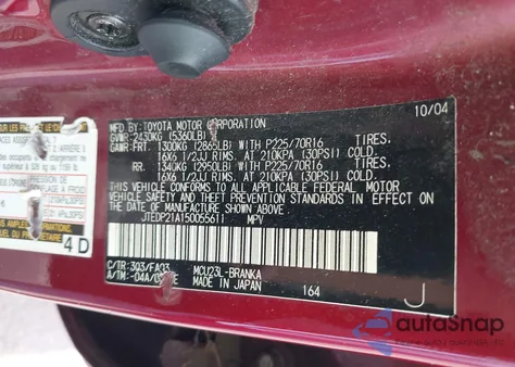 2005 Toyota Highlander Limited V6/V6 z USA, uszkodzony, nr VIN JTEDP21A150055611